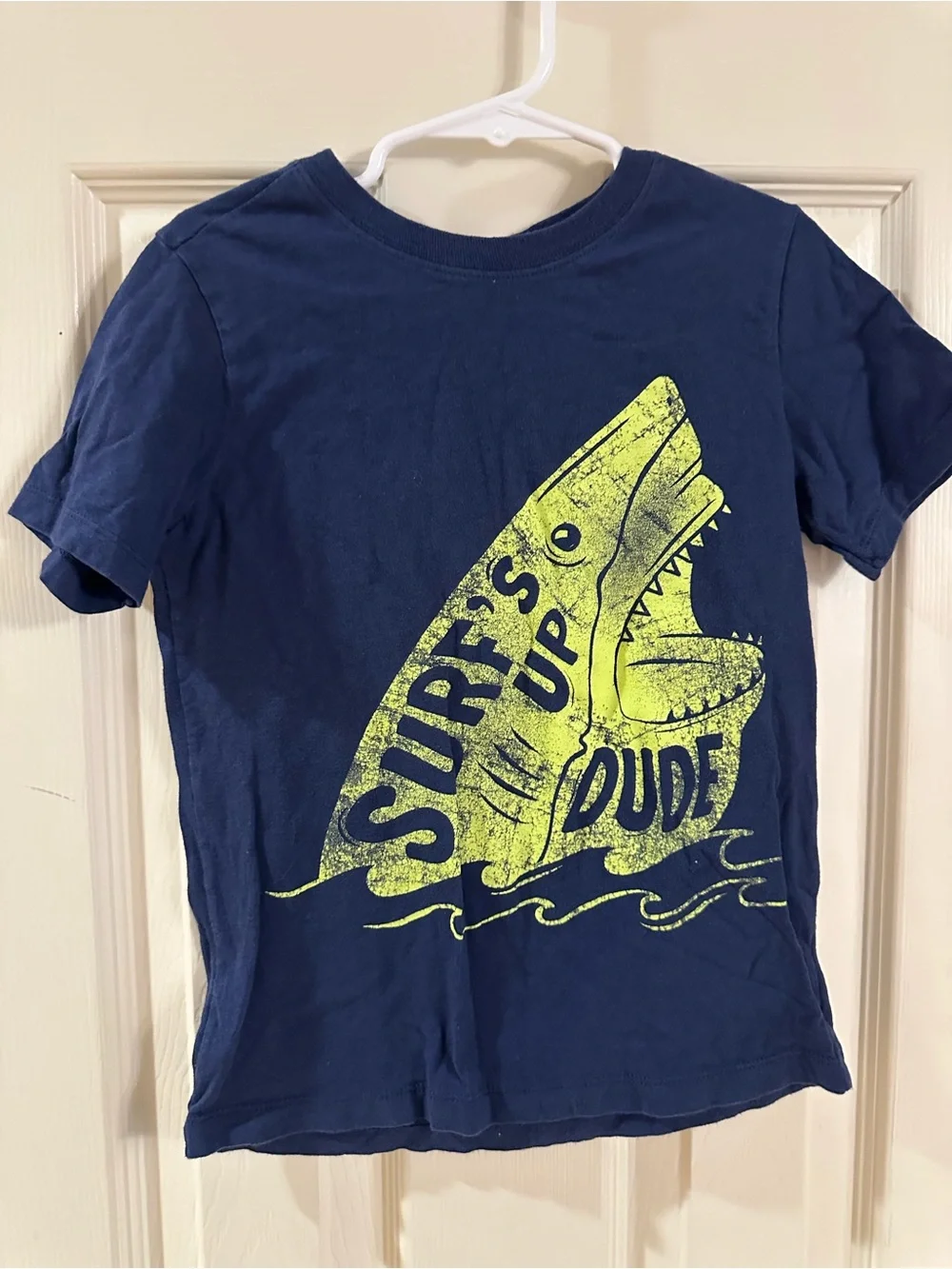 Carter's Navy Tee with Bright Yellow Shark Graphic
